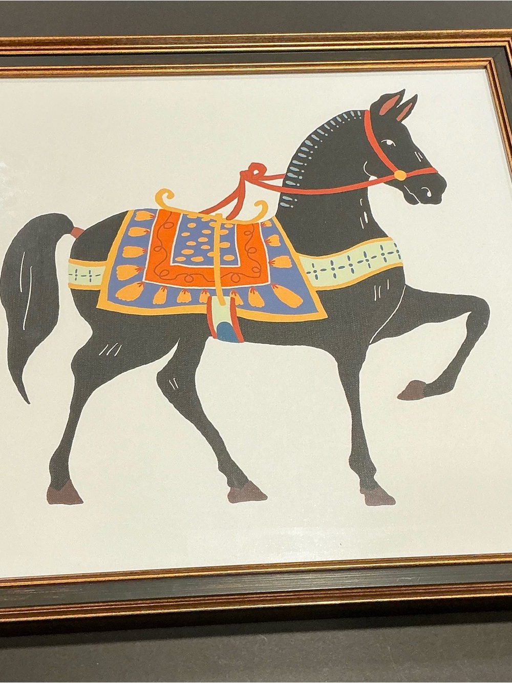 Vintage Style Framed Black Horse Wall Art Print 18x18 equestrian decor